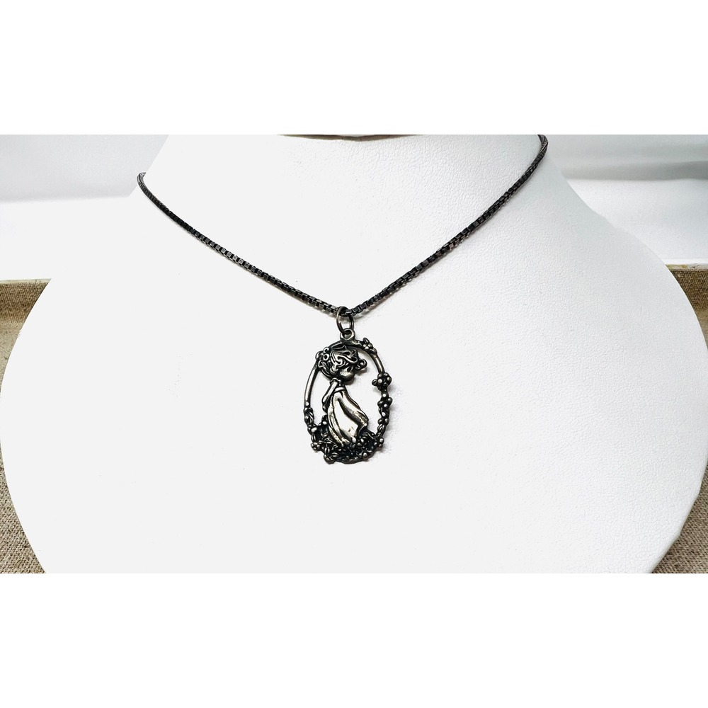 Vintage Precious Moments Sterling Silver 925 Girl Pendant Box Chain Necklace - Picture 2 of 8